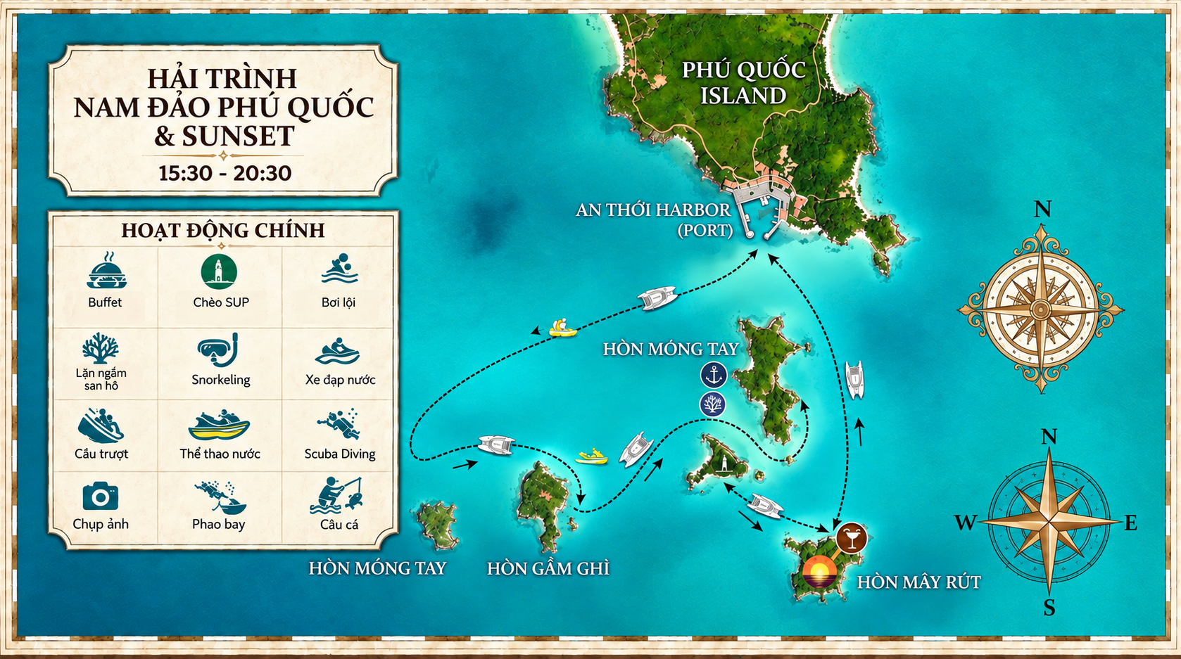 [Phú Quốc] Khám Phá Quần Đảo Nam Phú Quốc & Sunset - Bản Đồ Hải Trình